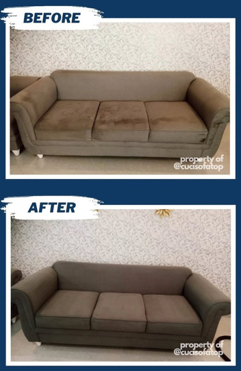 Before after proses pencucian Cuci Sofa Top