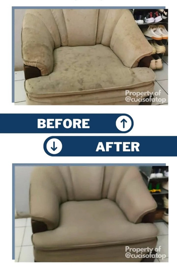 Before after proses pencucian Cuci Sofa Top